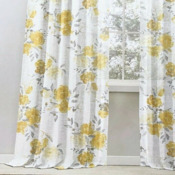 4 Ralph Lauren Belleisle Yellow Gray Floral Window Panels Drapes Curtain 50
